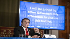 Gov. Andrew Cuomo speaks at a briefing on Monday.