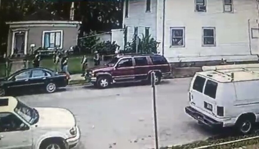 Officers executing a search warrant at Matthew Brinson's home in the Portland neighborhood in 2018.