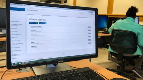 This computer features a professional tax software called TaxSlayer. Volunteer income tax preparers at Enfield's Asnuntuck Community College use it to file returns for customers.