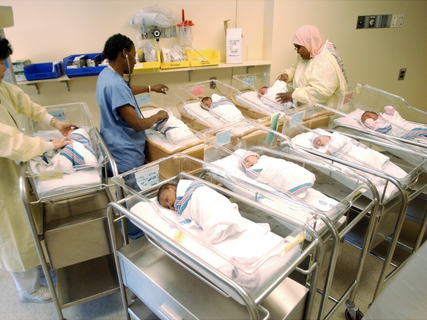 Nurses tend newborns at Sloane Hospital for Women in New York City.