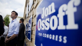 Jon Ossoff, Democratic candidate for Georgia's 6th Congressional District, talks to reporters during a stop at a campaign office in Chamblee, Ga., Monday, June 19, 2017. (David Goldman/AP)