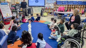 Preschool teacher Alicia Felts calls on students during their morning meeting in a February 26, 2026 Virginia Preschool Initiative classroom at Elizabeth Holladay Elementary in Henrico County Public Schools.