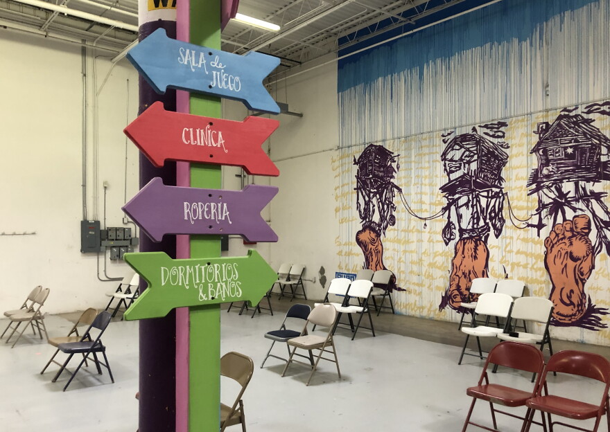 The intake area at Casa del Refugiado, an El Paso hospitality site for migrants and refugees.