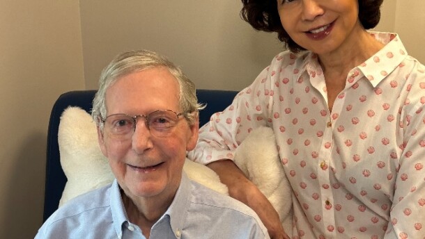 Sen. Mitch McConnell's office released a new photo of the senator and his wife Elaine Chao on July 27, which they said was taken a day earlier.