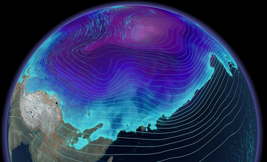 What a typical stratospheric polar vortex looks like over the Northern Hemisphere. 