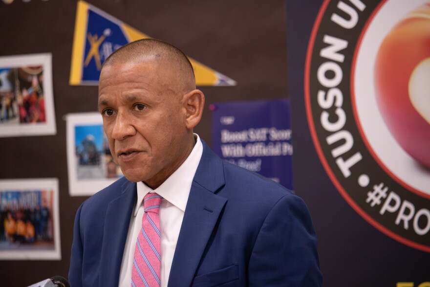 TUSD Superintendent Gabriel Trujillo speaks at a press conference at Palo Verde High School on Oct. 27, 2026.