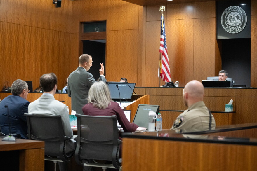 Deputy Utah County Attorney Ryan McBride during closing arguments in the preliminary hearing for Tyler Robinson, the man accused of fatally shooting Charlie Kirk, at the 4th District Court in Provo on Tuesday, Sept. 1, 2026. 