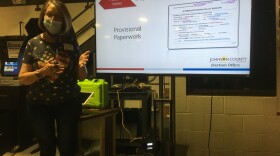 Connie Schmidt, Johnson County Election Commissioner, leads a training on July 11 in Olathe for poll workers who will be dealing with provisional ballots.