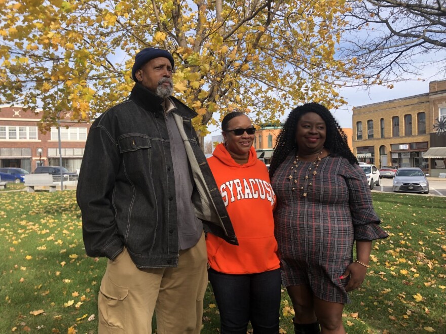 Michael Williams' father, James Byrd-Williams, and his aunt, Paula Terrell, stand with Iowa-Nebraska NAACP president Betty Andrews, who has faced criticize for not calling Williams' killing a hate crime. Investigators have said there's no evidence the murder was racially motivated.