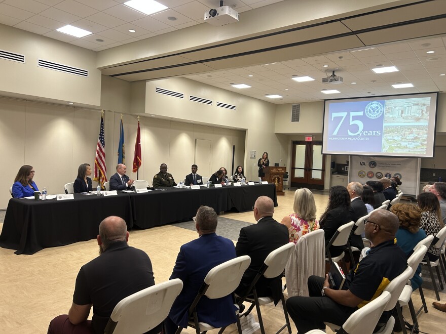 Rep. Sarah McBride, Sen. Chris Coons and Sen. Lisa Blunt Rochester attended the Veterans Summit Monday.