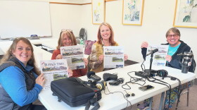 The Buffalo Times staff mugs for the camera after launching their first issue. From left: Lynnelle Buchanan, advertising manager; Michele Trainor, reporter and photographer; Sonya Hartman, graphics and website manager; and editor Denise Wilhelm.