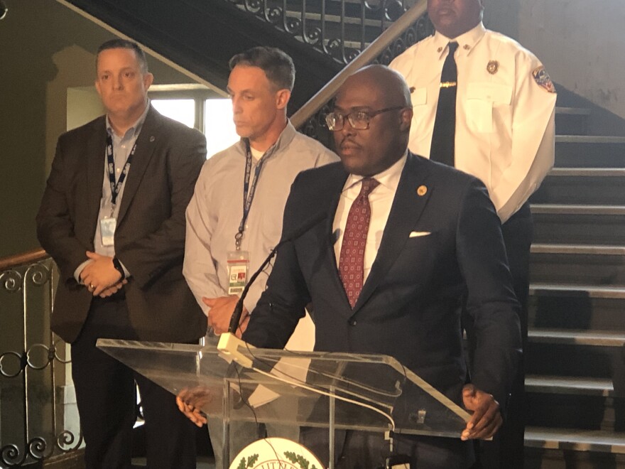 Little Rock Mayor Frank Scott Jr. speaks in a news briefing at City Hall on Friday, April 14, 2023.