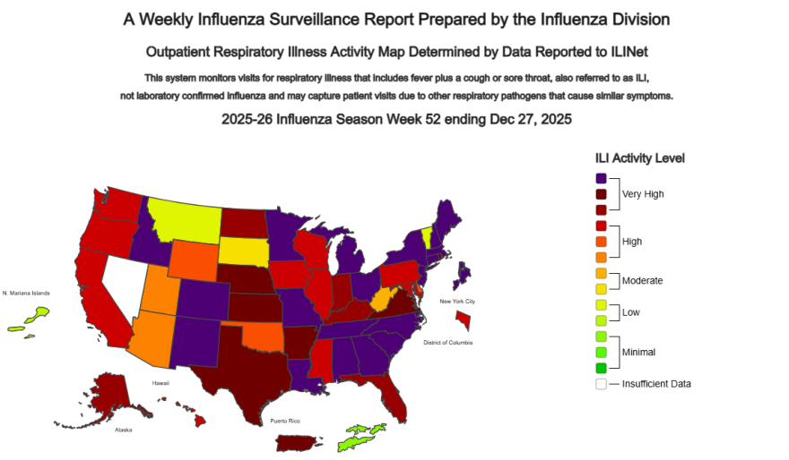 The Center for Disease Control and Prevention's weekly Influzena surveillance report offers 13 levels of flu-like illness activity across the U.S. Currently, Michigan ranks in its worst level, indicating a surge in flu cases.