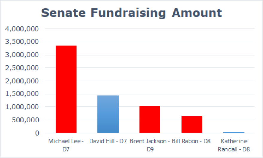 Democrat Jamie Bowles for Senate District 9 did not submit financial reports, so she is not included in the analysis.