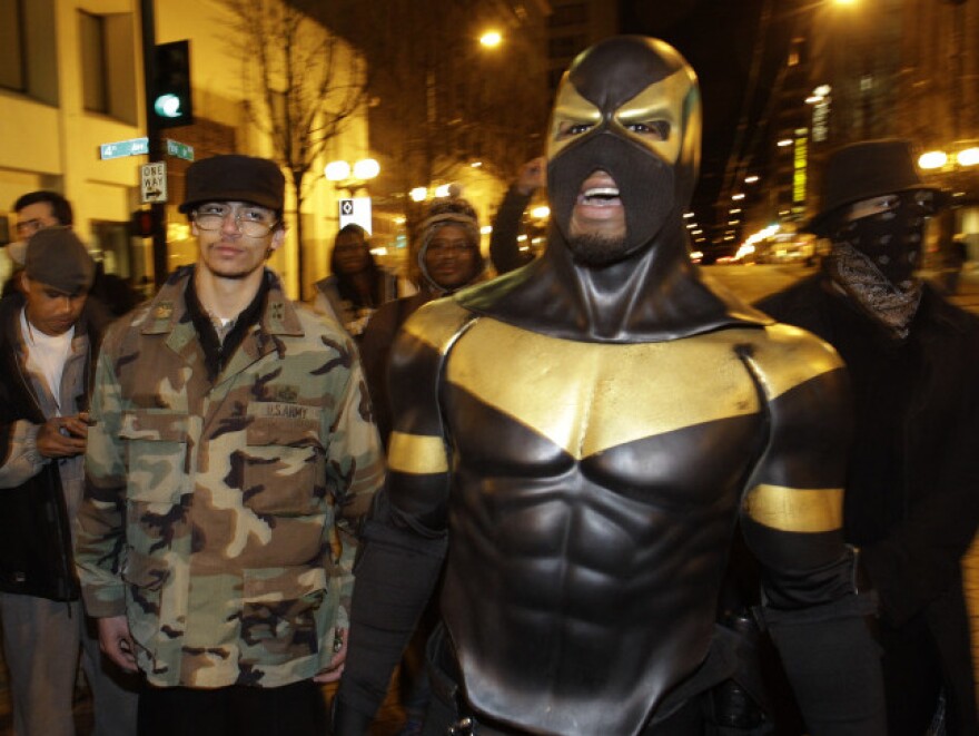 <p>Phoenix Jones on the streets of Seattle back in February.</p>
