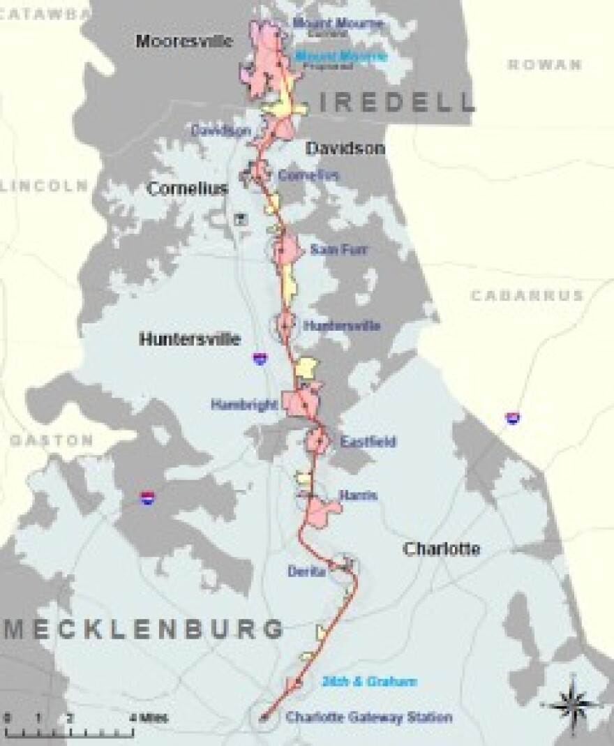 Map shows locations of potential stations and financing districts. Click to view larger.