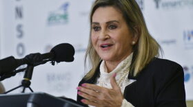 Senate Majority Leader Kim Ward, R-Westmoreland, speaks at the Pennsylvania Press Club luncheon, Monday, Jan. 24, 2022, in Harrisburg, Pa. (Marc Levy/AP Photo)