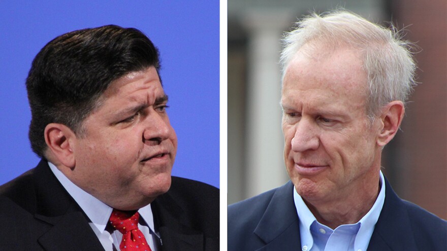 J.B. Pritzker, left, and Gov. Bruce Rauner