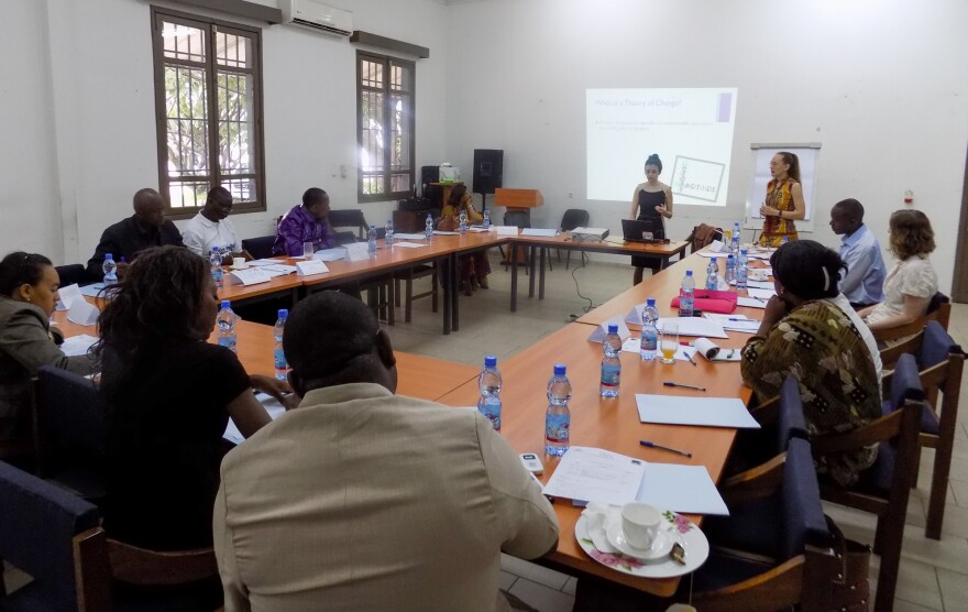 Carly Tubbs attends a meeting about the "Healing Classrooms" project for kids at risk in the Democratic Republic of Congo.