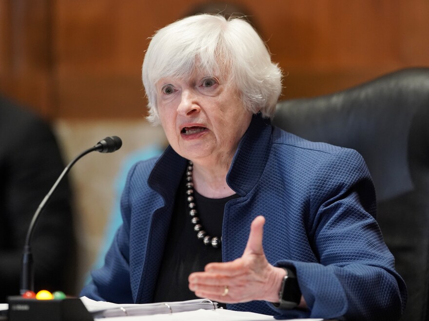 Treasury Secretary Janet Yellen, pictured on Capitol Hill last month, called for a permanent expansion of the child tax credit during an interview with NPR on Thursday.