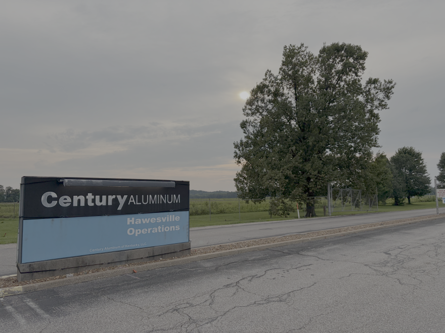 A sign for the former Century Aluminum smelter in Hawesville.
