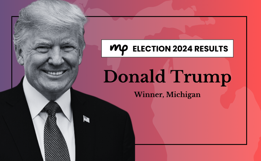 black and white image of Donald Trump against a red gradient background