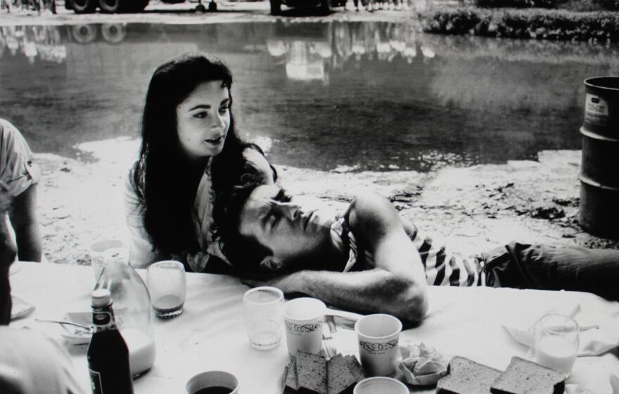 Bob Willoughby Photograph of Elizabeth Taylor and Montgomery Clift on set of 'Raintree County,' MGM, 1956.