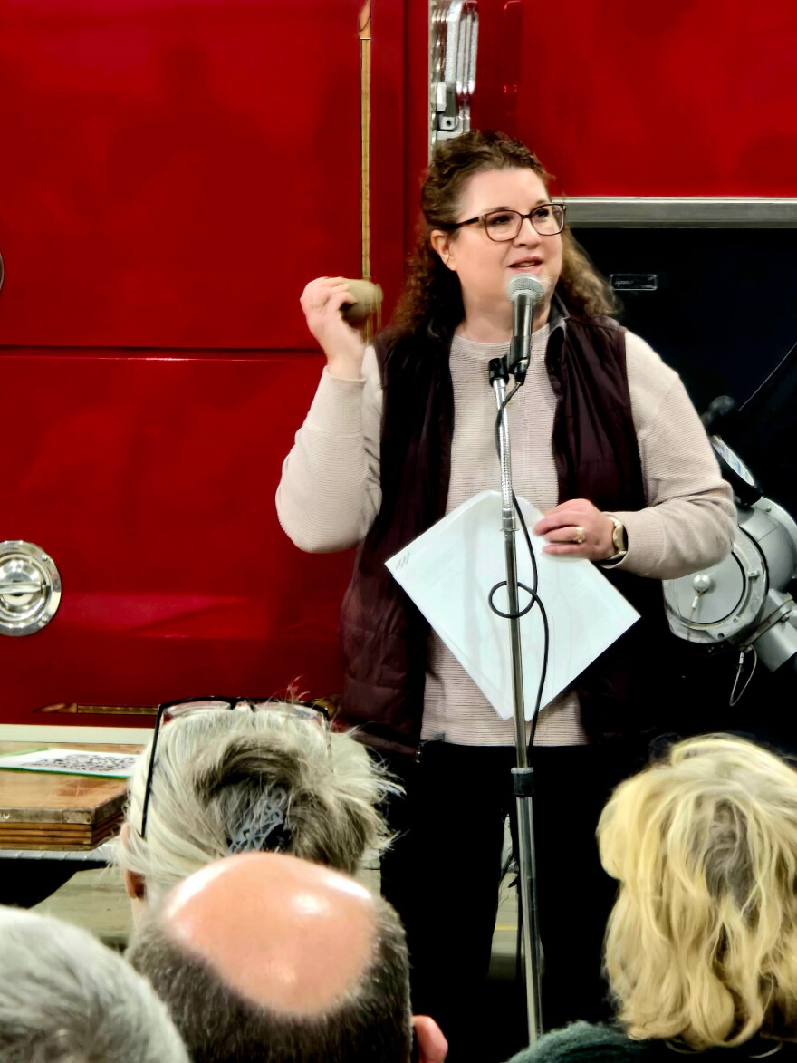 Sheila Monnier speaks at a town hall in Deuel County discussing the proposed Applied Digital data center in the area on Jan. 06, 2026.