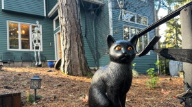 Halloween decorations in front of a Eugene house, October 2026.