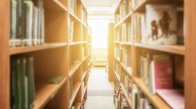 bookshelves in a school library