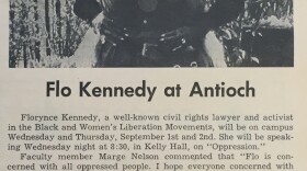 An Antioch Record article about Florynce Kennedy's appearance at the College