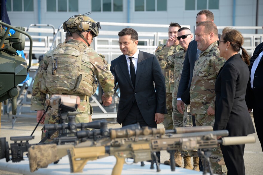 Ukrainian President Volodymyr Zelenskyy visits the California Air National Guard’s 129th Rescue Wing at Moffett Air National Guard Base in Sunnyvale, Cal. in September 2021. The visit was part of a decades-long partnership between the California National Guard and Ukraine that dates back to the fall of the Soviet Union.