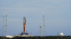 The Artemis moon rocket on the launch pad