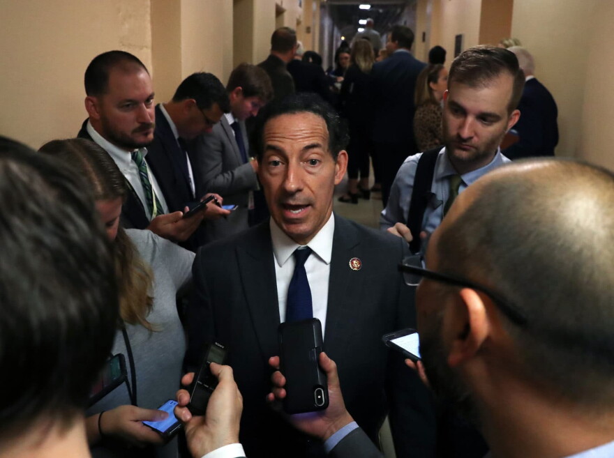 Rep. Jamie Raskin talks to the media after attending a meeting with the House Democratic caucus one day after House Speaker Nancy Pelosi announced that Democrats will start an impeachment injury. (Mark Wilson/Getty Images)