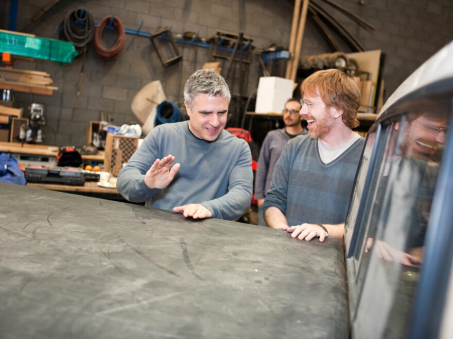 Co-composer Trey Anastasio of the band Phish (right) and director Neil Pepe at a rehearsal for the show.