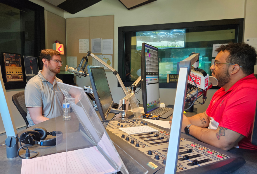 Riley Beernink (L) chats with Classical IPR's Tyler Castellanos (R).