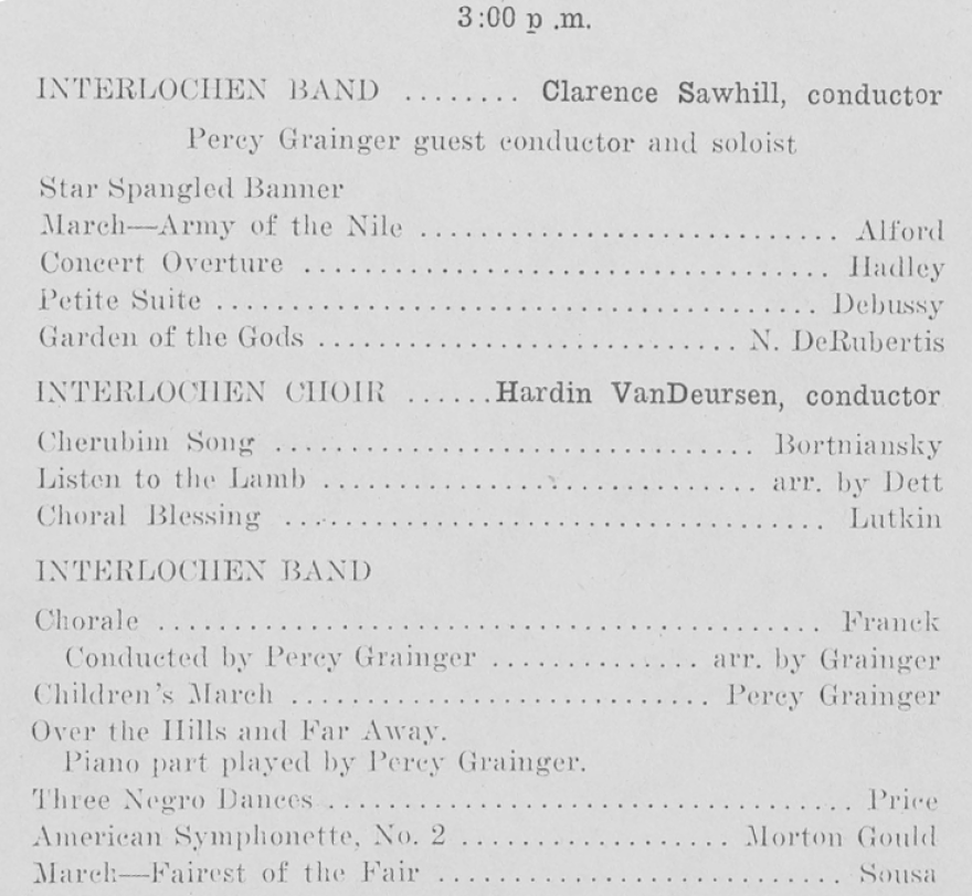 The program from a July 12, 1942 National Music Camp performance