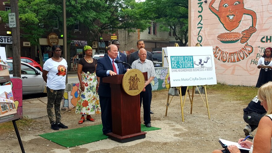 Mayor Mike Duggan announcing Motor City Re-Store plan on Detroit's westside