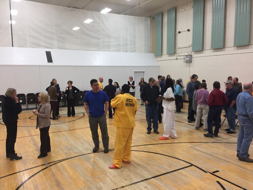 Community members who live inside and outside the Fairbanks Correctional Center mingle after the community conversation. Photo courtesy of Dept. of Corrections.