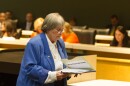 Gun lobbyist Marion Hammer returns to her seat after speaking in the Senate Rules Committee meeting on gun safety in the Knott Building at the Florida state Capitol in Tallahassee, Fla., Feb 26, 2018.