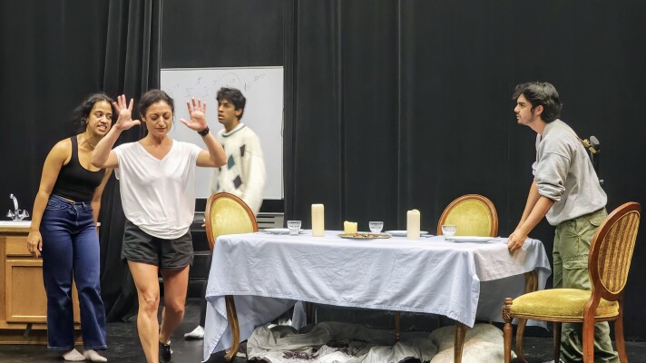 Non-dress rehearsal for 'Them' with actors: Zayne Clayton, Akash Dhruva, Manny Meza, Dré Slaman, and Trevor Tarantino.
