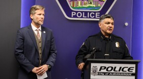 Albuquerque Mayor Tim Keller (left) and Albuquerque Police Chief Harold Medina (right) discuss the recent string to gunfire directed toward the homes and offices of local elected officials