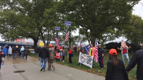 Protesters said kneeling for the flag is disrespectful. Some fans passing by said it was a form of protest that should be as protected as what was happening in Fort Huntington Park on Sunday.