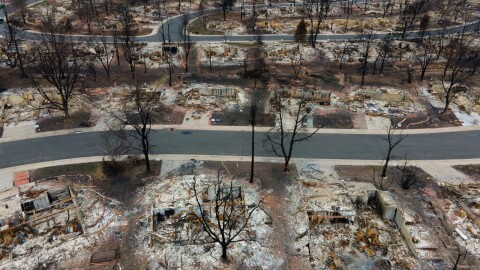 A neighborhood in Boulder County, Colorado, after the Marshall Fire in 2021. Homeowners insurance premiums have since risen in the state and some insurers are limiting coverage due to wildfire risk.