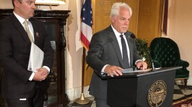 Reps. D.J. Swearingen (R-Huron, left) and Phil Plummer (R-Dayton) describe the legislation they're planning to introduce.