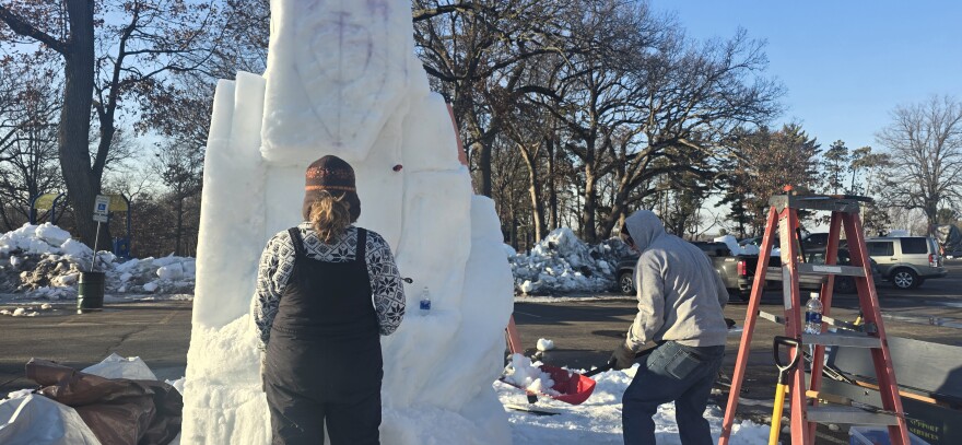 Danica Rogers and her dad Mark working on the Witch-king.