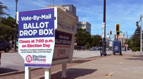 A vote-by-mail drop box is pictured in Sangamon County, blocks away from the Illinois State Capitol.