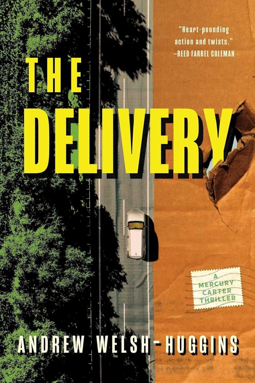 a book cover with a car driving down a road called "the delivery"