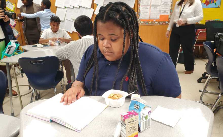 Springfield fifth grader Kennedy Kerr participates in "Breakfast in the Classroom." The model succeeds in Springfield where 87% of students are eating in the morning.