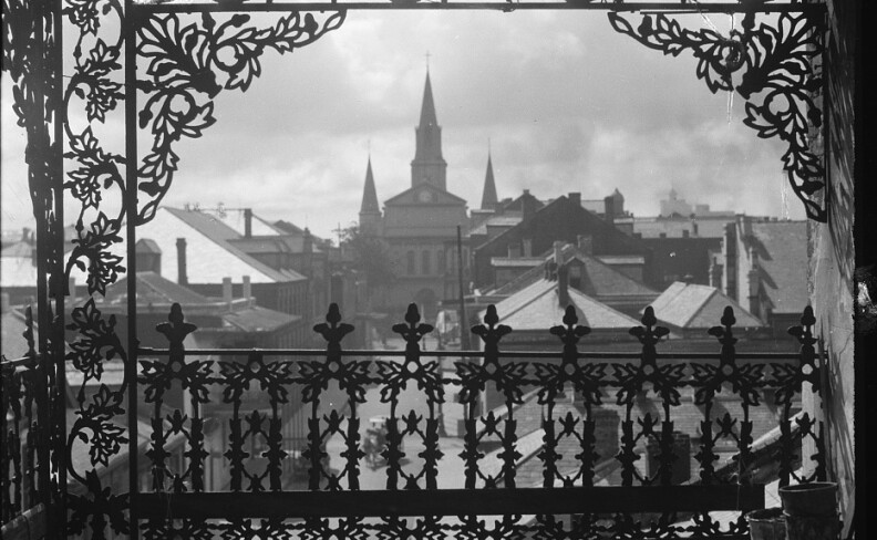 A view toward Jackson Square in New Orleans in the 1920s.